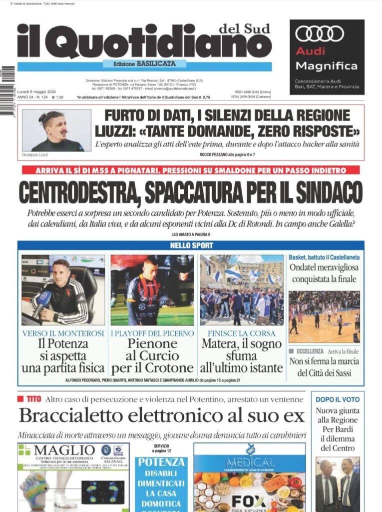 Quotidiano del Sud - Liuzzi - Furto dei dati della Sanità Lucana - Rhysida data breach